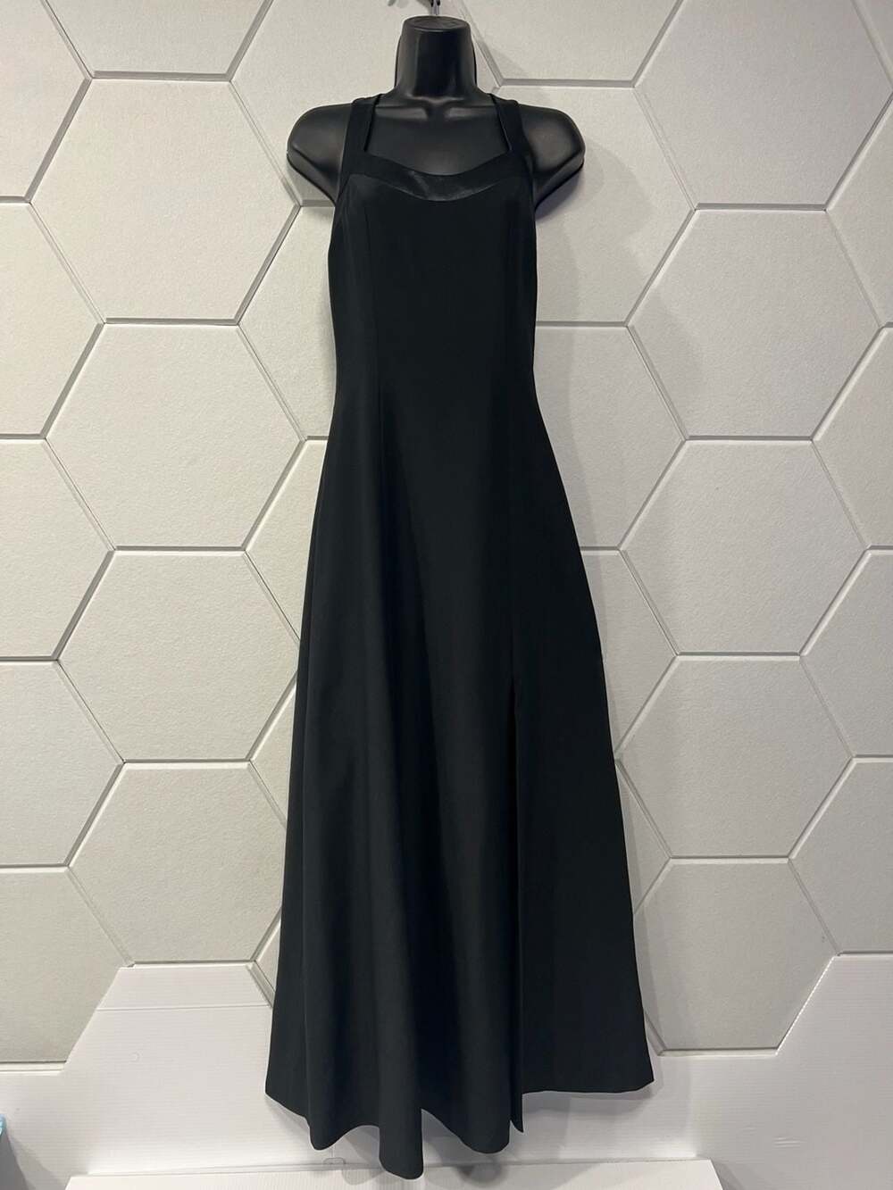 Vintage Black Satin Trimmed Formal Evening Gown